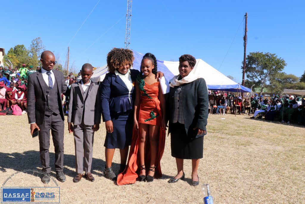 Learners and educators at the District Annual Science, Sports and Arts Festival (DASSAF) in Mangwe District, showcasing student talent and creativity in Zimbabwean schools. (In the image was MR & MRS DASSAF 2025)