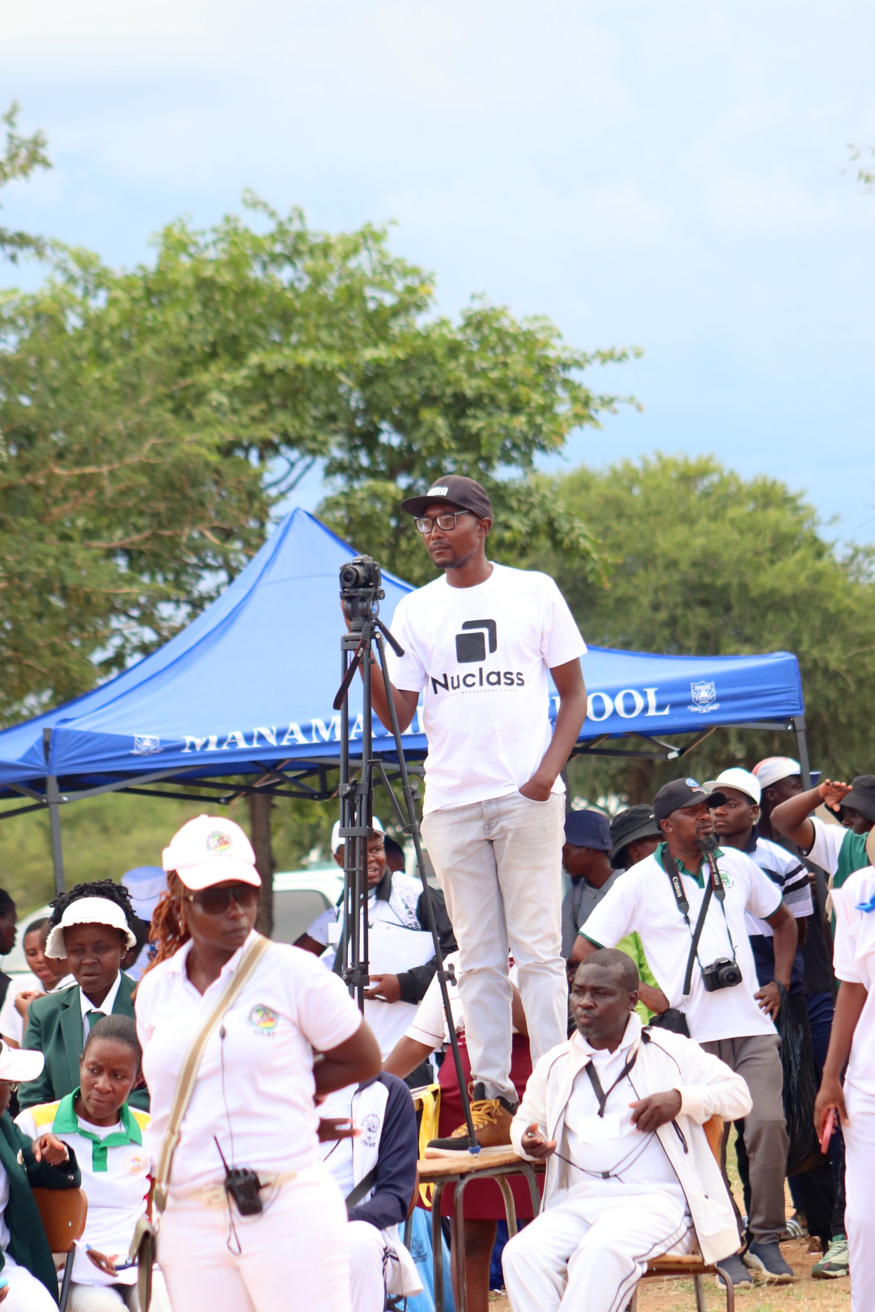 Camera setup used to review close finishes during the 2026 Matabeleland South Provincial Athletics at Manama High School.